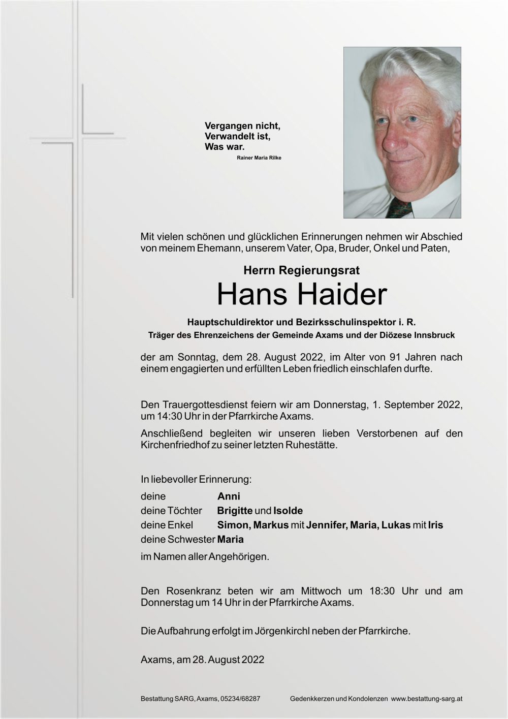 RgR Hans Haider - Bestattung Stephan Sarg